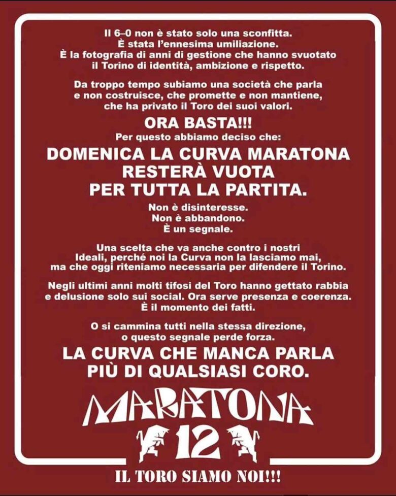 comunicato curva maratona toro lecce